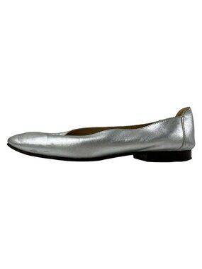 Chanel Flat Shoes Silver CC Logo Leather